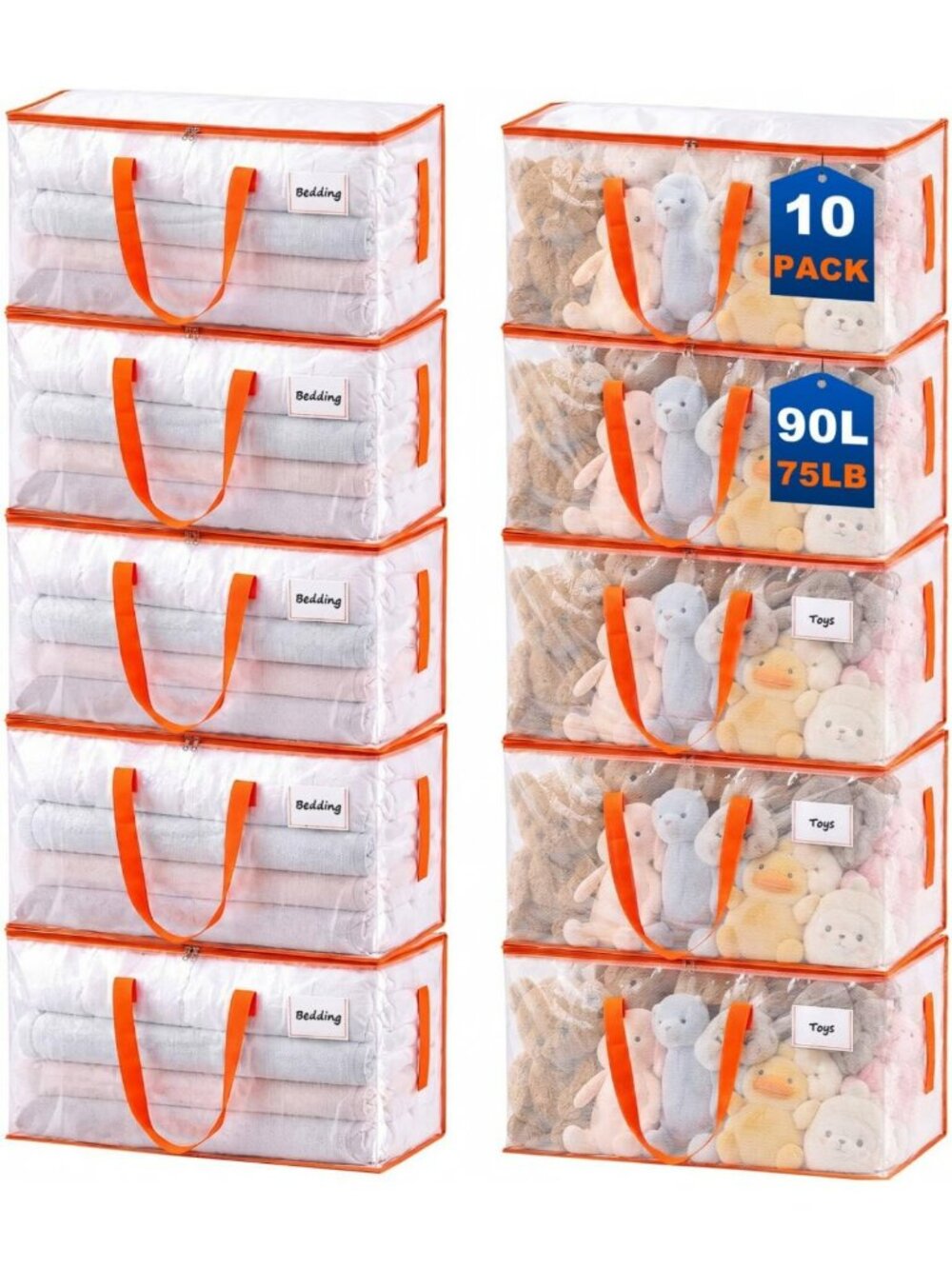 10-Pack Extra Large Clear Moving Bags - Heavy Duty Storage Totes for Organizing